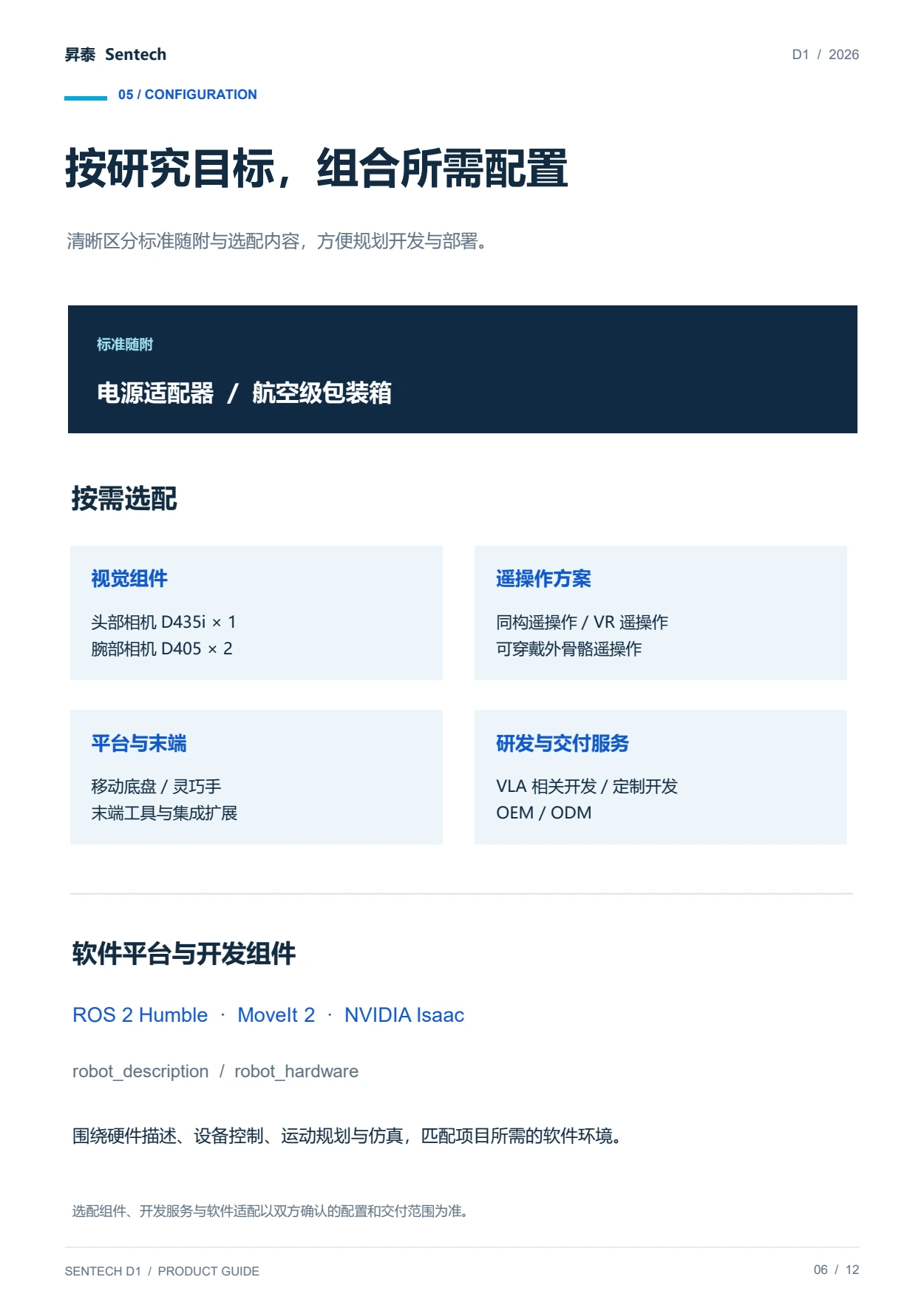Sentech D1 产品手册，第 6 页：产品配置